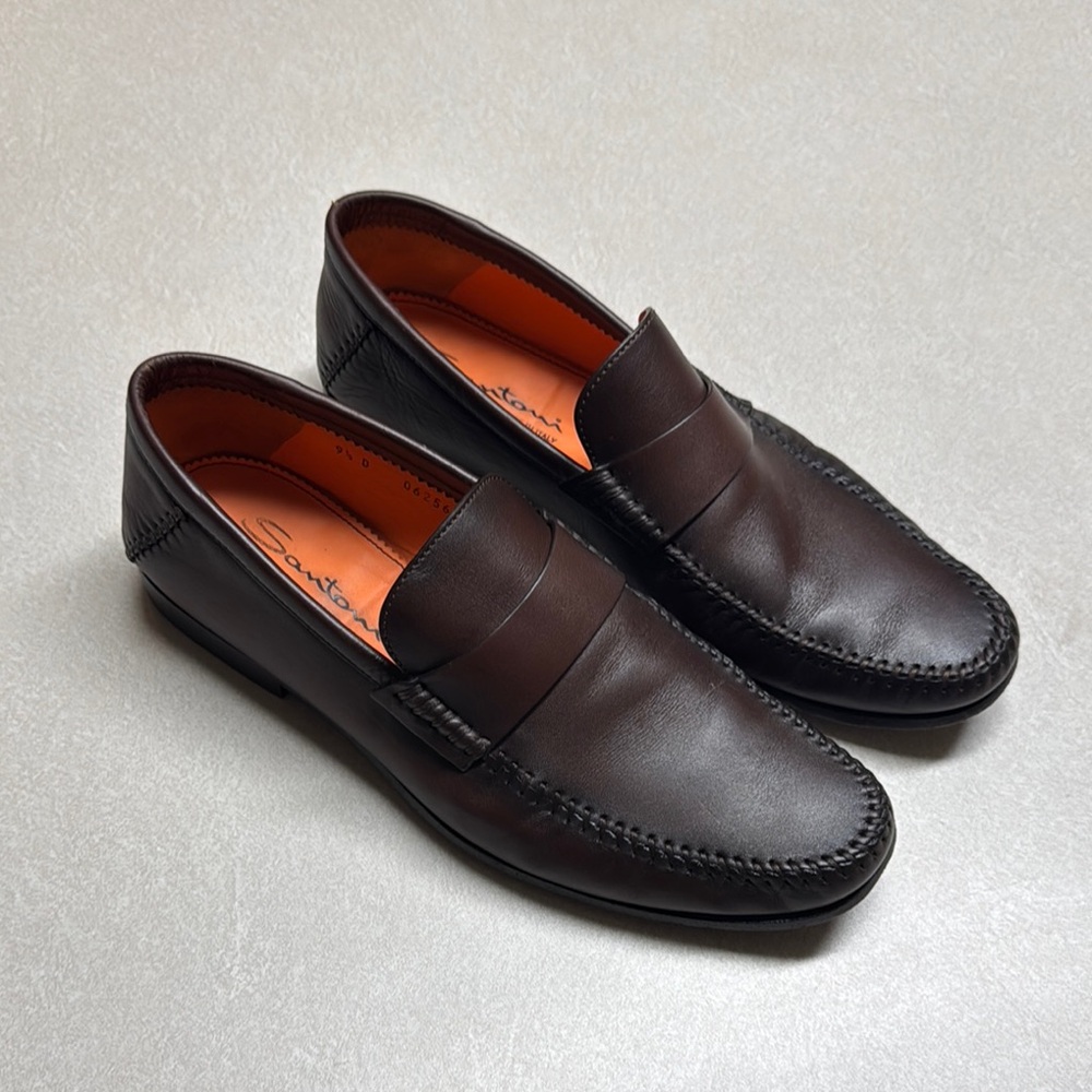 Santoni Men's Brown Leather Loafers